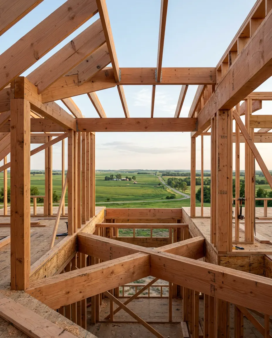 Illustrative view of timber framing on a Nebraska construction site